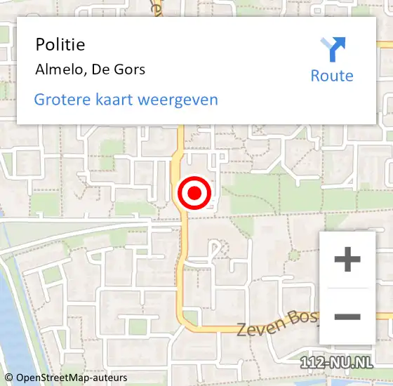 Locatie op kaart van de 112 melding: Politie Almelo, De Gors op 20 december 2022 11:44