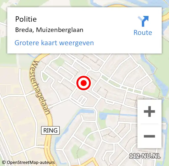 Locatie op kaart van de 112 melding: Politie Breda, Muizenberglaan op 20 december 2022 12:07