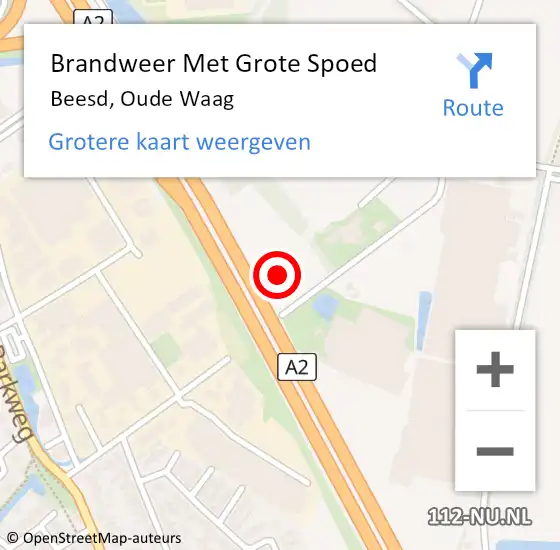 Locatie op kaart van de 112 melding: Brandweer Met Grote Spoed Naar Beesd, Oude Waag op 20 december 2022 12:30