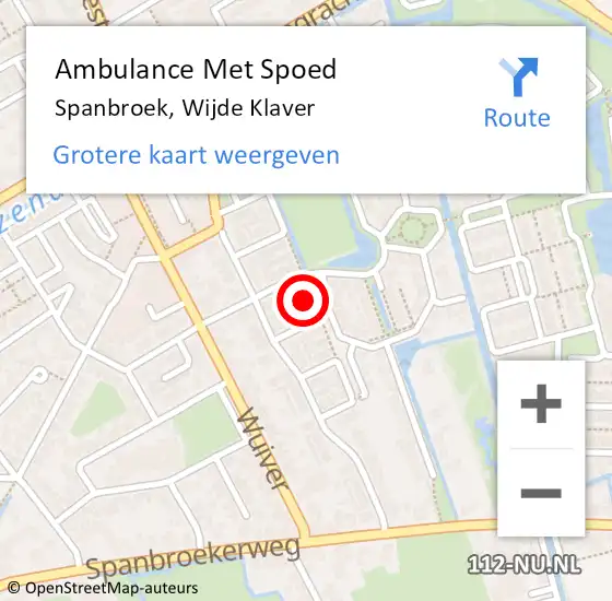 Locatie op kaart van de 112 melding: Ambulance Met Spoed Naar Spanbroek, Wijde Klaver op 20 december 2022 12:56