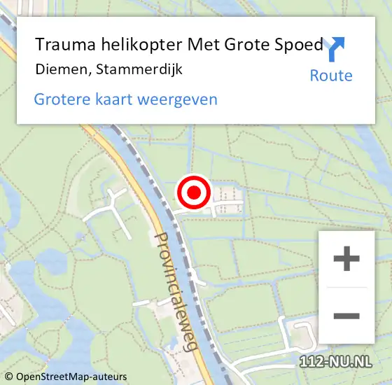 Locatie op kaart van de 112 melding: Trauma helikopter Met Grote Spoed Naar Diemen, Stammerdijk op 20 december 2022 13:16