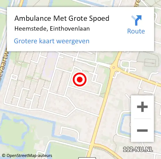 Locatie op kaart van de 112 melding: Ambulance Met Grote Spoed Naar Heemstede, Einthovenlaan op 20 december 2022 13:17