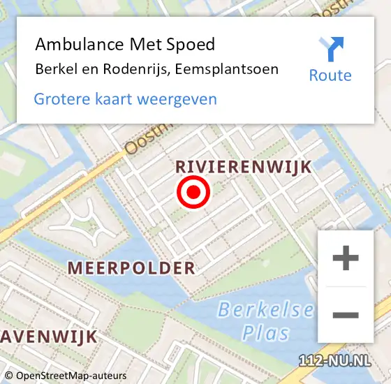 Locatie op kaart van de 112 melding: Ambulance Met Spoed Naar Berkel en Rodenrijs, Eemsplantsoen op 20 december 2022 13:21