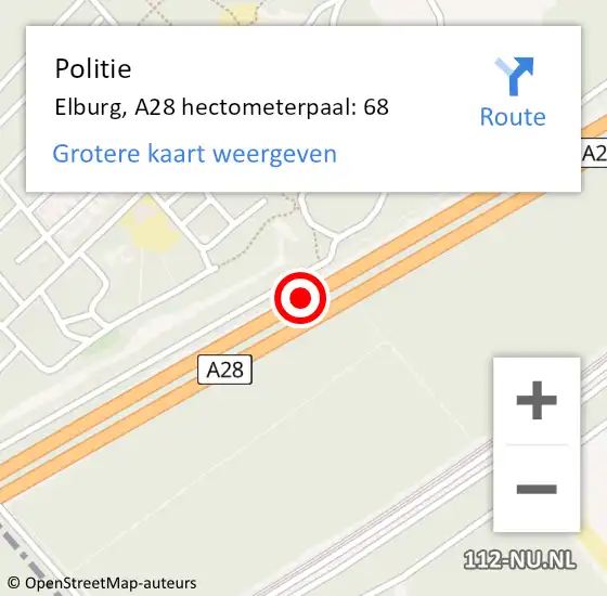Locatie op kaart van de 112 melding: Politie Elburg, A28 hectometerpaal: 68 op 20 december 2022 13:43