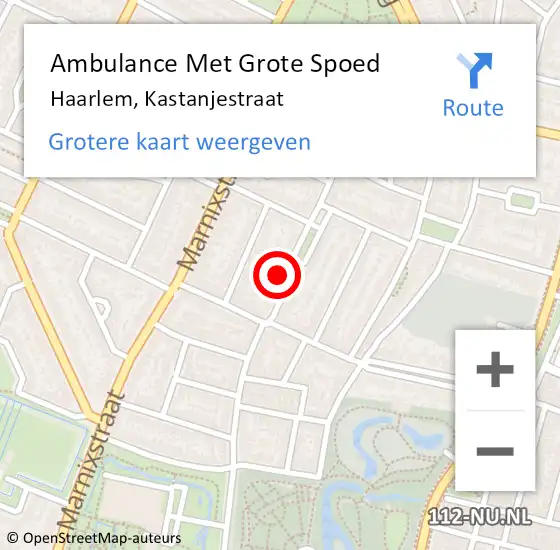 Locatie op kaart van de 112 melding: Ambulance Met Grote Spoed Naar Haarlem, Kastanjestraat op 20 december 2022 13:50