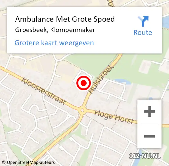 Locatie op kaart van de 112 melding: Ambulance Met Grote Spoed Naar Groesbeek, Klompenmaker op 20 december 2022 14:06