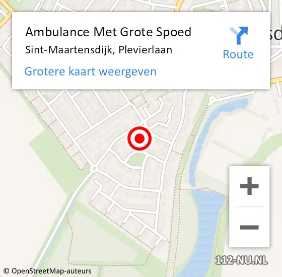 Locatie op kaart van de 112 melding: Ambulance Met Grote Spoed Naar Sint-Maartensdijk, Plevierlaan op 9 augustus 2014 03:31