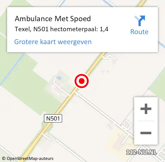 Locatie op kaart van de 112 melding: Ambulance Met Spoed Naar Texel, N501 hectometerpaal: 1,4 op 20 december 2022 14:35