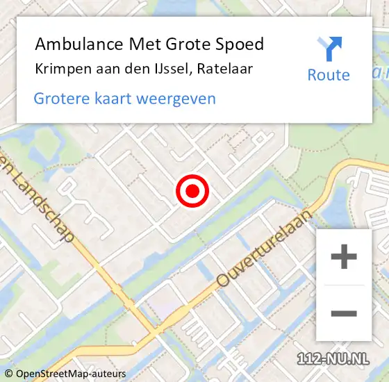 Locatie op kaart van de 112 melding: Ambulance Met Grote Spoed Naar Krimpen aan den IJssel, Ratelaar op 20 december 2022 14:47