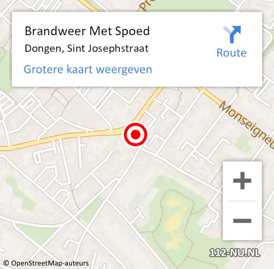 Locatie op kaart van de 112 melding: Brandweer Met Spoed Naar Dongen, Sint Josephstraat op 20 december 2022 14:55