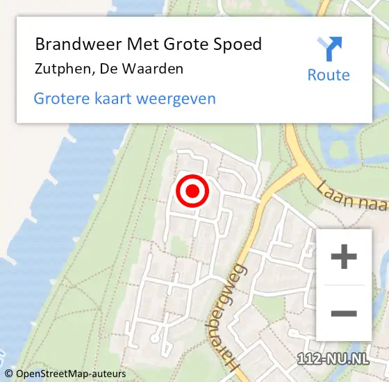 Locatie op kaart van de 112 melding: Brandweer Met Grote Spoed Naar Zutphen, De Waarden op 20 december 2022 15:02