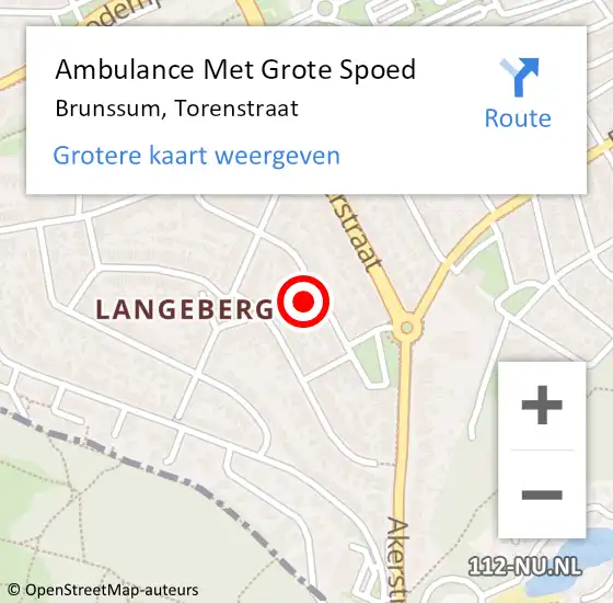 Locatie op kaart van de 112 melding: Ambulance Met Grote Spoed Naar Brunssum, Torenstraat op 9 augustus 2014 03:59