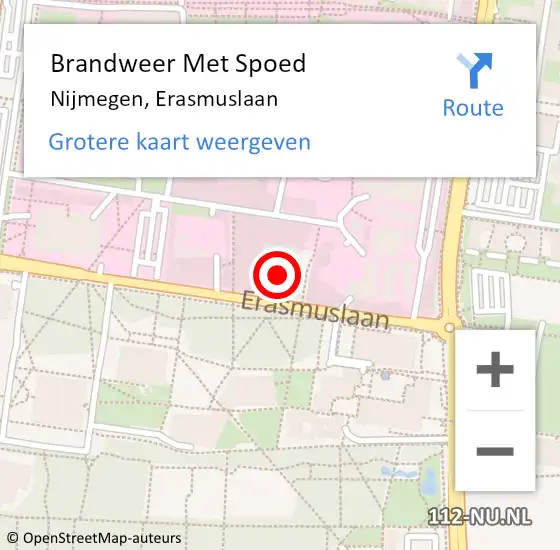 Locatie op kaart van de 112 melding: Brandweer Met Spoed Naar Nijmegen, Erasmuslaan op 20 december 2022 15:43