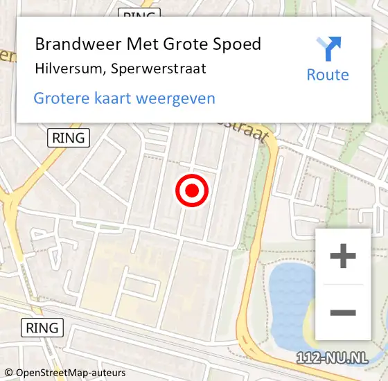 Locatie op kaart van de 112 melding: Brandweer Met Grote Spoed Naar Hilversum, Sperwerstraat op 20 december 2022 15:51