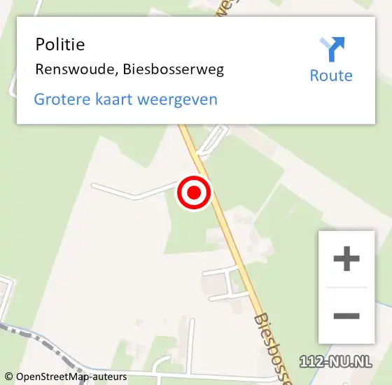 Locatie op kaart van de 112 melding: Politie Renswoude, Biesbosserweg op 20 december 2022 15:51
