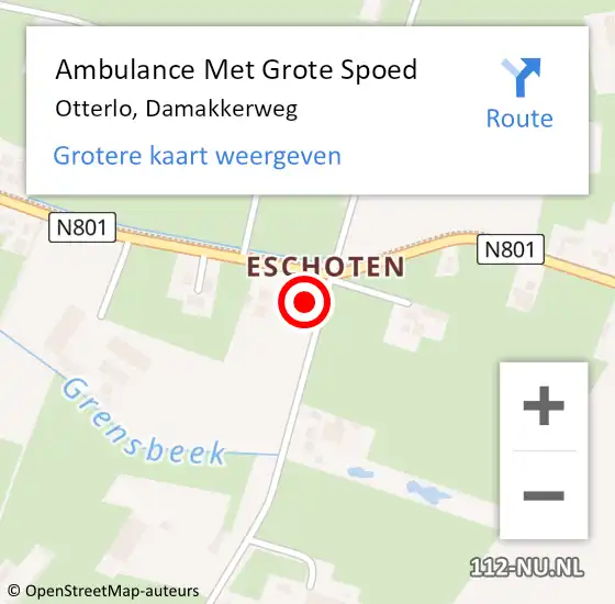 Locatie op kaart van de 112 melding: Ambulance Met Grote Spoed Naar Otterlo, Damakkerweg op 20 december 2022 16:02