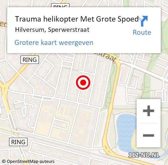 Locatie op kaart van de 112 melding: Trauma helikopter Met Grote Spoed Naar Hilversum, Sperwerstraat op 20 december 2022 16:02