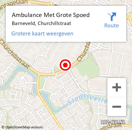 Locatie op kaart van de 112 melding: Ambulance Met Grote Spoed Naar Barneveld, Churchillstraat op 20 december 2022 16:19