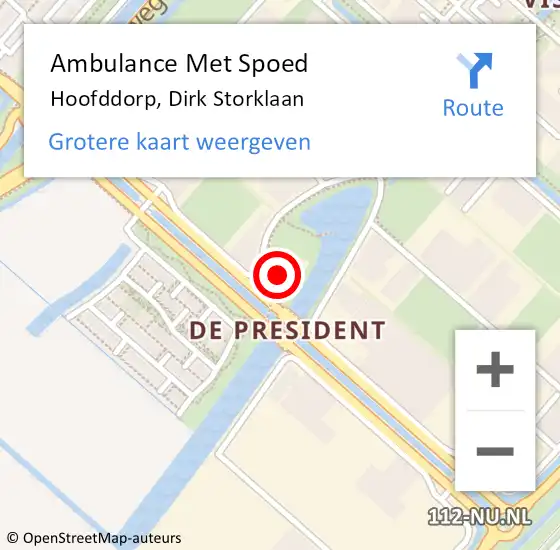 Locatie op kaart van de 112 melding: Ambulance Met Spoed Naar Hoofddorp, Dirk Storklaan op 20 december 2022 16:29