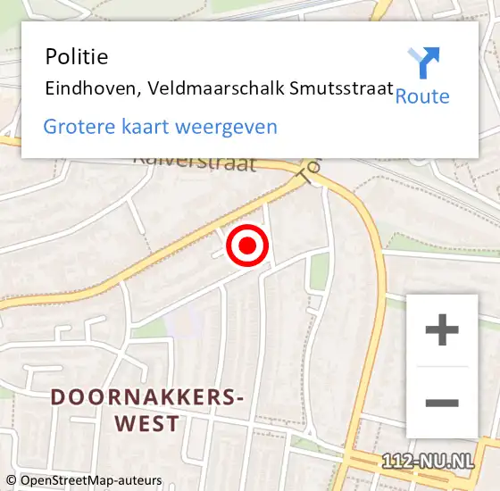 Locatie op kaart van de 112 melding: Politie Eindhoven, Veldmaarschalk Smutsstraat op 20 december 2022 16:35