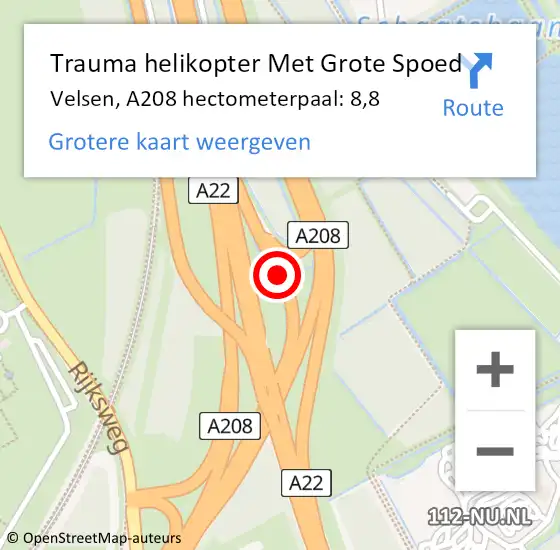 Locatie op kaart van de 112 melding: Trauma helikopter Met Grote Spoed Naar Velsen, A208 hectometerpaal: 8,8 op 20 december 2022 16:36