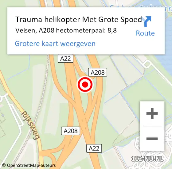 Locatie op kaart van de 112 melding: Trauma helikopter Met Grote Spoed Naar Velsen, A208 hectometerpaal: 8,8 op 20 december 2022 16:37