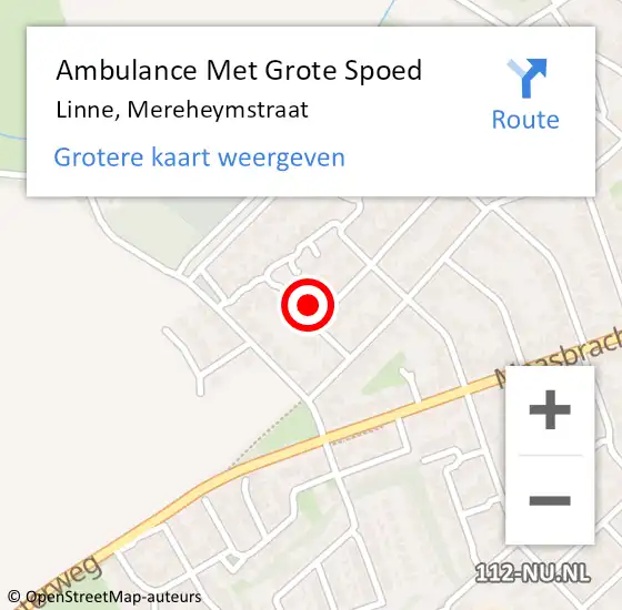 Locatie op kaart van de 112 melding: Ambulance Met Grote Spoed Naar Linne, Mereheymstraat op 20 december 2022 16:39