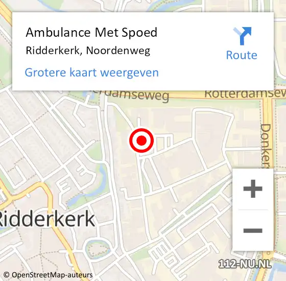 Locatie op kaart van de 112 melding: Ambulance Met Spoed Naar Ridderkerk, Noordenweg op 20 december 2022 16:58