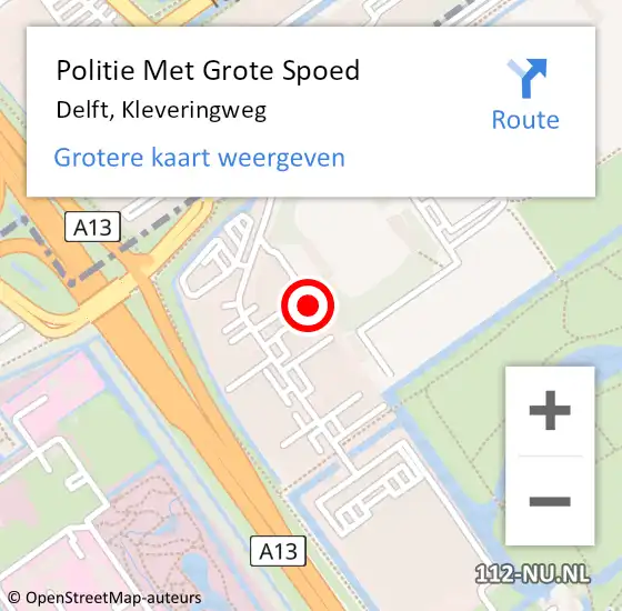 Locatie op kaart van de 112 melding: Politie Met Grote Spoed Naar Delft, Kleveringweg op 20 december 2022 17:23