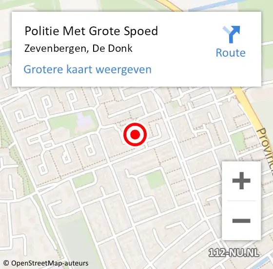 Locatie op kaart van de 112 melding: Politie Met Grote Spoed Naar Zevenbergen, De Donk op 20 december 2022 17:25