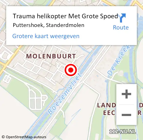 Locatie op kaart van de 112 melding: Trauma helikopter Met Grote Spoed Naar Puttershoek, Standerdmolen op 20 december 2022 17:34