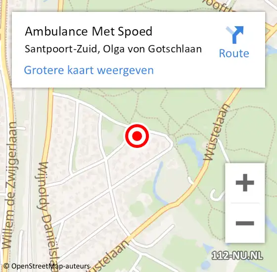 Locatie op kaart van de 112 melding: Ambulance Met Spoed Naar Santpoort-Zuid, Olga von Gotschlaan op 20 december 2022 17:57