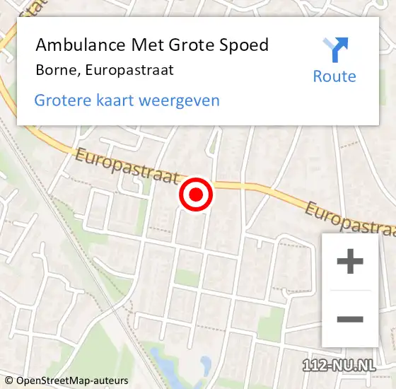 Locatie op kaart van de 112 melding: Ambulance Met Grote Spoed Naar Borne, Europastraat op 20 december 2022 18:07