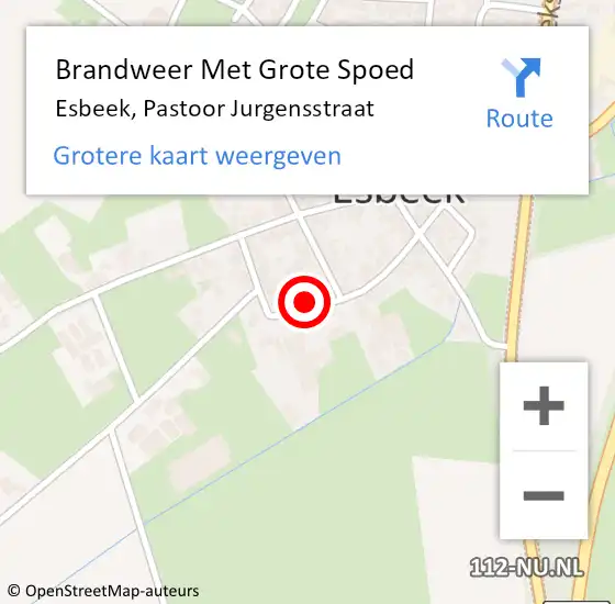 Locatie op kaart van de 112 melding: Brandweer Met Grote Spoed Naar Esbeek, Pastoor Jurgensstraat op 20 december 2022 18:23