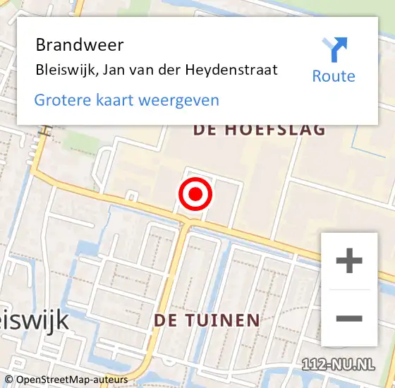 Locatie op kaart van de 112 melding: Brandweer Bleiswijk, Jan van der Heydenstraat op 20 december 2022 18:26