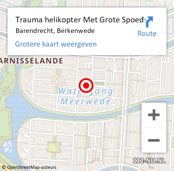 Locatie op kaart van de 112 melding: Trauma helikopter Met Grote Spoed Naar Barendrecht, Berkenwede op 20 december 2022 19:01