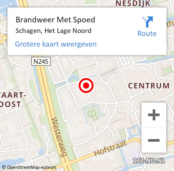 Locatie op kaart van de 112 melding: Brandweer Met Spoed Naar Schagen, Het Lage Noord op 20 december 2022 19:08