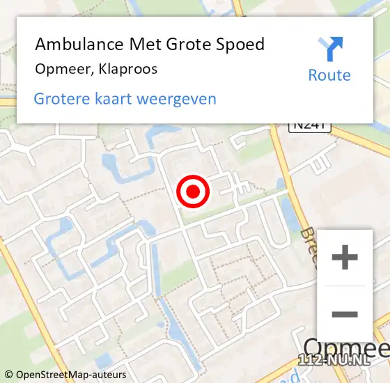 Locatie op kaart van de 112 melding: Ambulance Met Grote Spoed Naar Opmeer, Klaproos op 20 december 2022 19:13