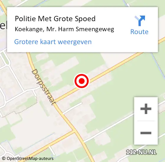 Locatie op kaart van de 112 melding: Politie Met Grote Spoed Naar Koekange, Mr. Harm Smeengeweg op 20 december 2022 19:36