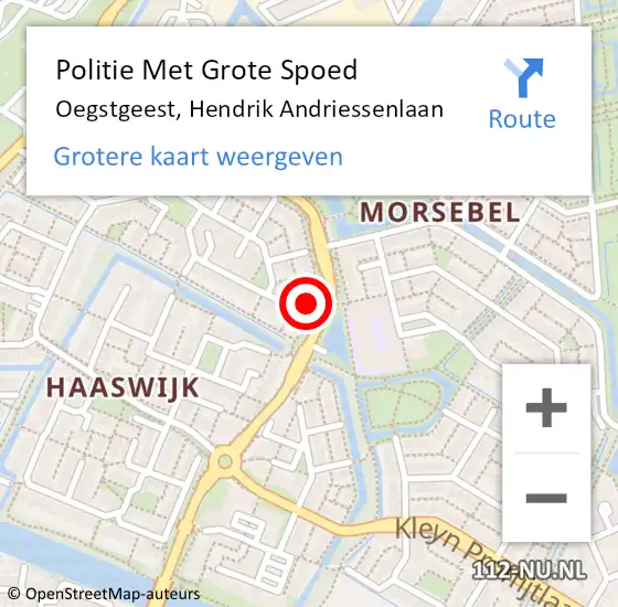 Locatie op kaart van de 112 melding: Politie Met Grote Spoed Naar Oegstgeest, Hendrik Andriessenlaan op 20 december 2022 19:50