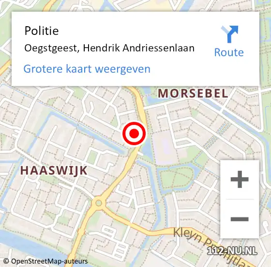 Locatie op kaart van de 112 melding: Politie Oegstgeest, Hendrik Andriessenlaan op 20 december 2022 19:52