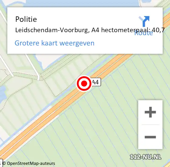 Locatie op kaart van de 112 melding: Politie Leidschendam-Voorburg, A4 hectometerpaal: 40,7 op 20 december 2022 20:02