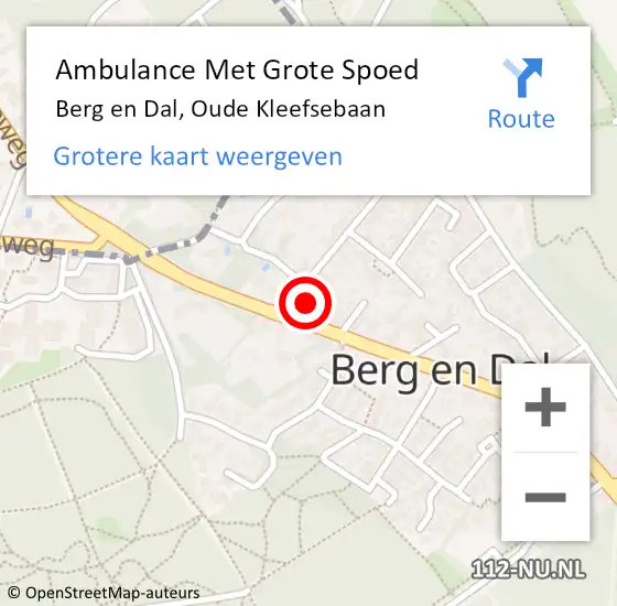 Locatie op kaart van de 112 melding: Ambulance Met Grote Spoed Naar Berg en Dal, Oude Kleefsebaan op 20 december 2022 20:03