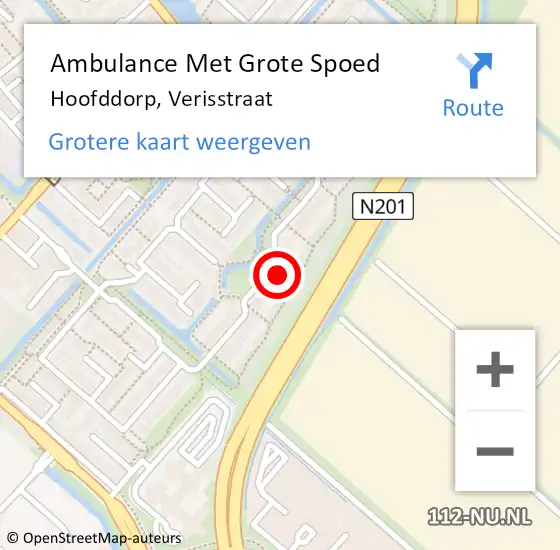 Locatie op kaart van de 112 melding: Ambulance Met Grote Spoed Naar Hoofddorp, Verisstraat op 20 december 2022 20:57