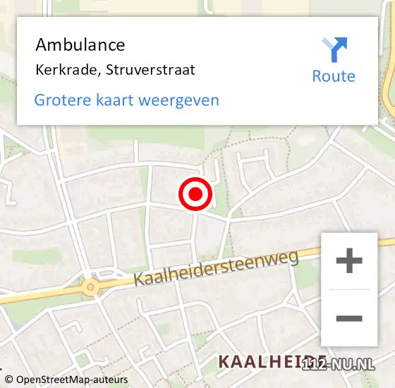 Locatie op kaart van de 112 melding: Ambulance Kerkrade, Struverstraat op 9 augustus 2014 05:48