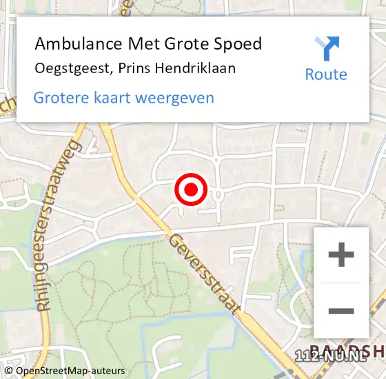 Locatie op kaart van de 112 melding: Ambulance Met Grote Spoed Naar Oegstgeest, Prins Hendriklaan op 20 december 2022 21:17