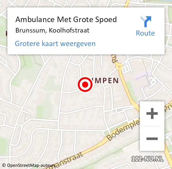 Locatie op kaart van de 112 melding: Ambulance Met Grote Spoed Naar Brunssum, Koolhofstraat op 20 december 2022 22:25