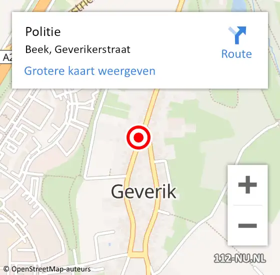 Locatie op kaart van de 112 melding: Politie Beek, Geverikerstraat op 20 december 2022 22:52