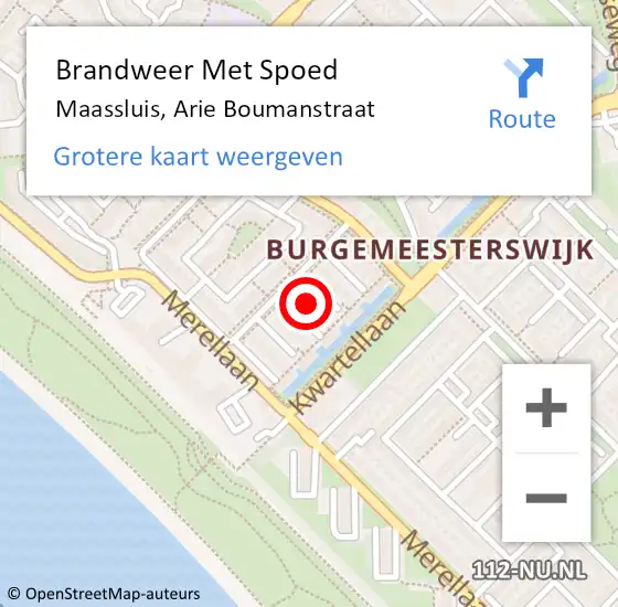 Locatie op kaart van de 112 melding: Brandweer Met Spoed Naar Maassluis, Arie Boumanstraat op 20 december 2022 23:21