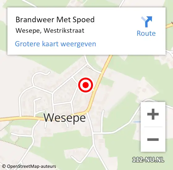 Locatie op kaart van de 112 melding: Brandweer Met Spoed Naar Wesepe, Westrikstraat op 21 december 2022 00:02